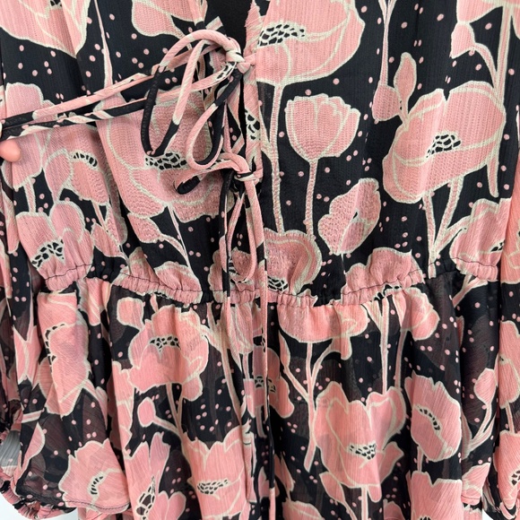 NWOT TED BAKER Priana Ruffle Sleeve Floral Romantic Mini Dress Pink Black Size 2 - Picture 11 of 15